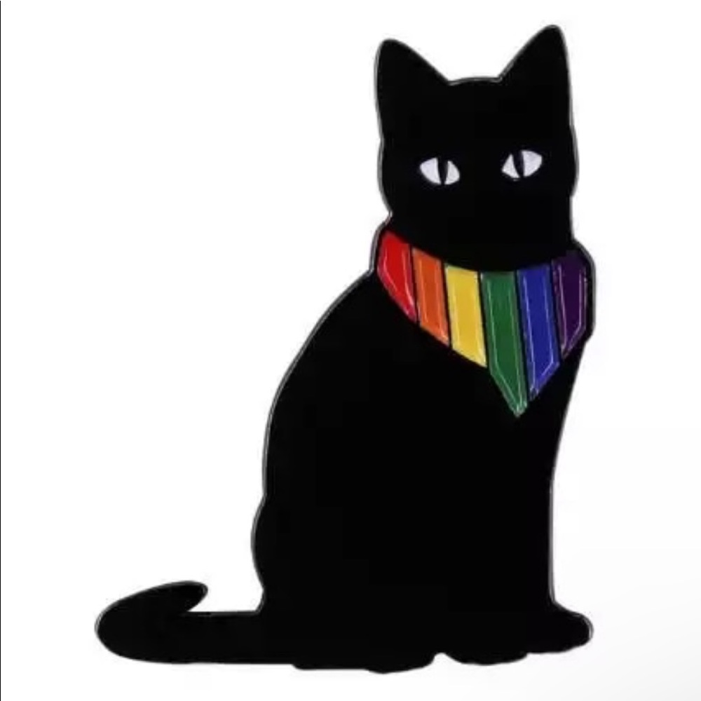 1 LEFT‼️ Black Cat Pride Enamel Pin LGBTQ+ Rainbow Gay Halloween Kitty Brooch